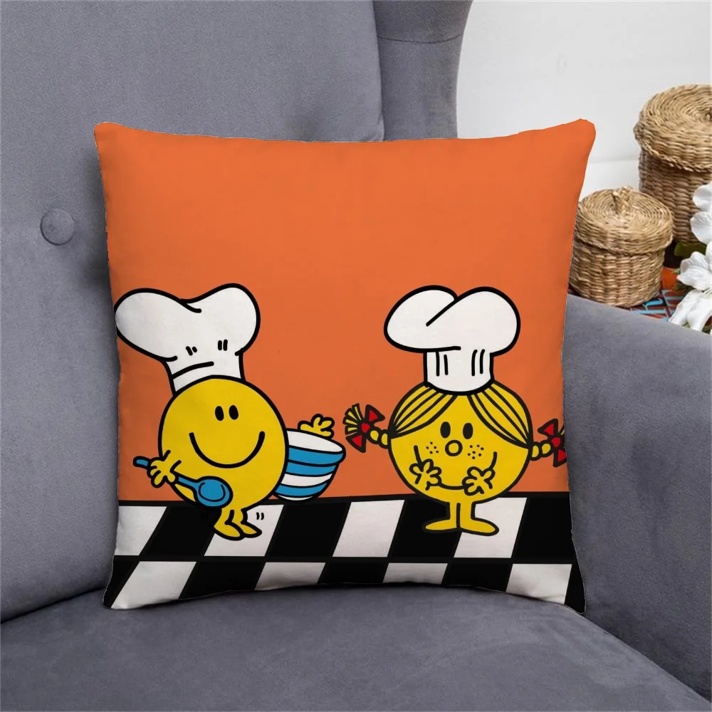 Mr. Men and Little Miss Cushion Cover 40x40cm Throw Pillow Covers Decorative Pillowcases for Pillows Short Plush Cushions Sofa