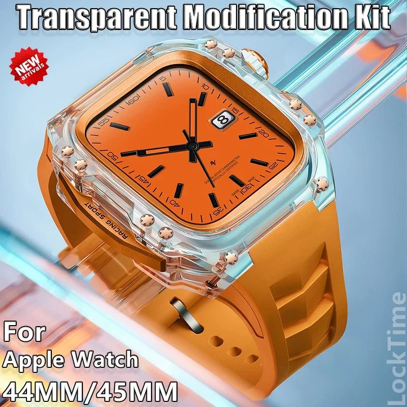 

Transparent Modification Kit For Apple Watch 9 8 7 45mm Mod Strap Case For iWatch Series 44mm 6 5 4 SE Rubber Band Refit Mod