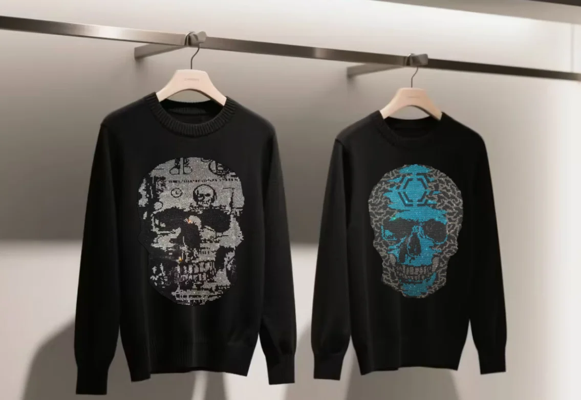 

Rhinestone pullover sweaters Men Fashion Men Male winter Streetwear Casual drop shipping