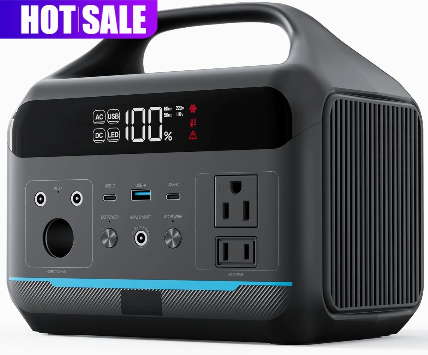 

Портативная электростанция 600 Вт (1200 Вт пиковая мощность) - 288 Вт·ч (90 000 мА·ч) солнечный генератор с LiFePO4 аккумулятором и выходами AC/DC