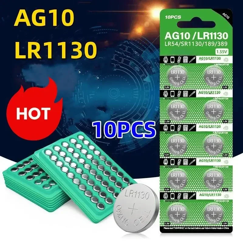 10pcs Watch Toys Remote Battery 1.55V AG10 LR1130 SR54 389 189 SR1130 AG13 LR44 Button Batteries G10A SR1130SW Cell Coin