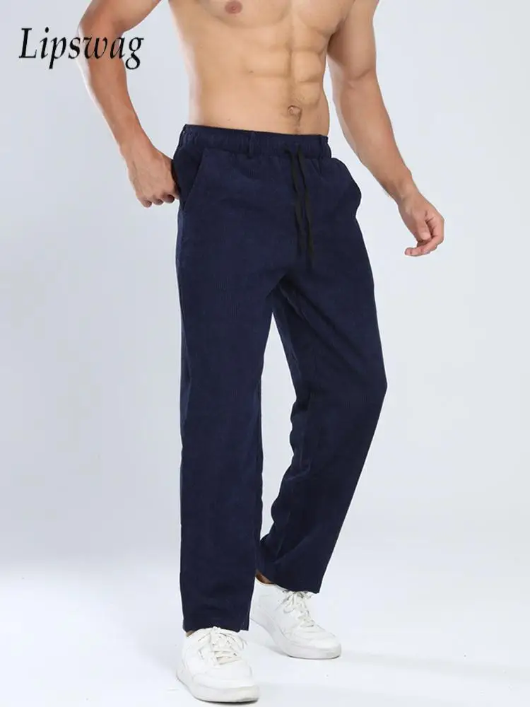 

Винтажные вельветовые брюки для мужчин, уличные повседневные однотонные свободные прямые брюки, осенние модные полосатые текстурированные мужские брюки