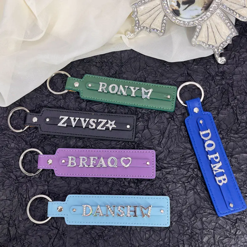 

Custom Name Key Chains Leather Keyring Crystal Letters Key Ring For Women Men Custom your Name Gifts Accessories Car Strap Waist