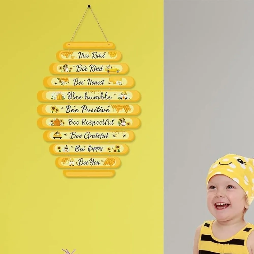 

Spring Autumn Bee Wall Decoration Plaque Daisy Sunflower Funny Wooden Bee Pendant Wall Art Bee Nest Hanging Ornament