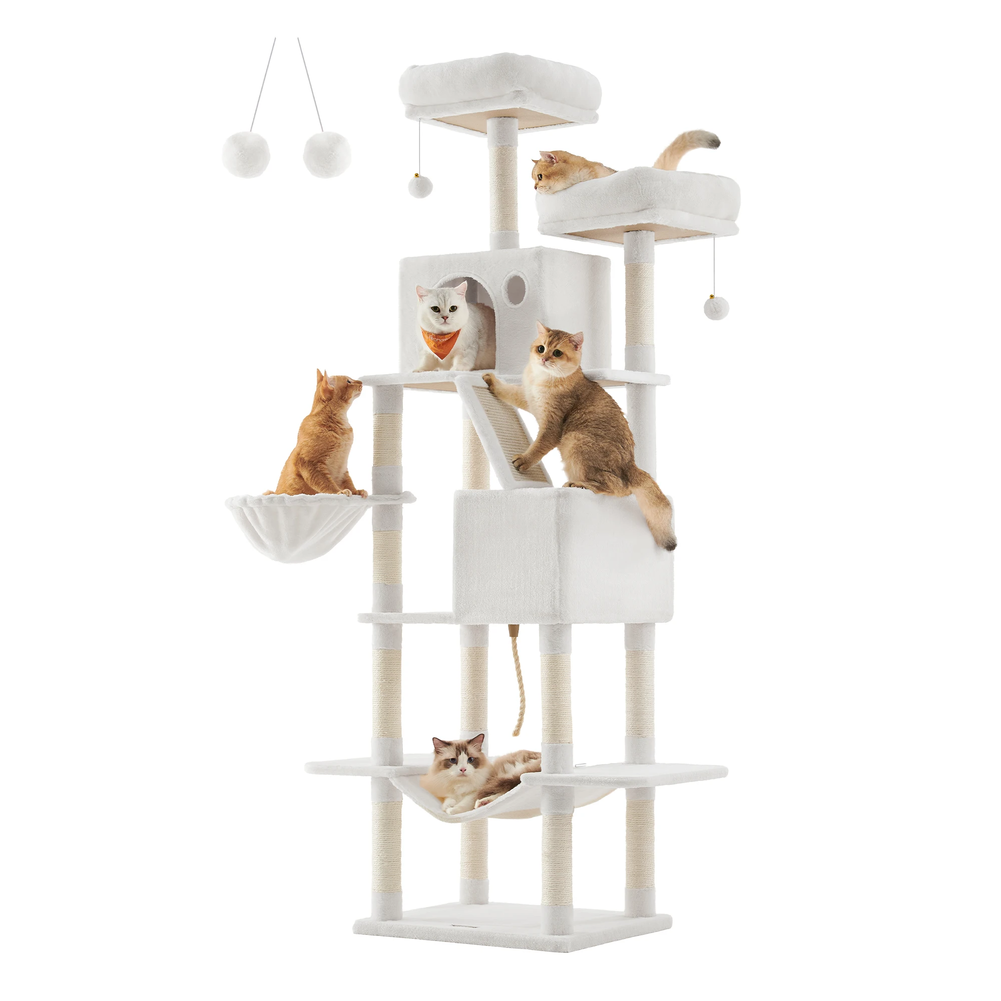 Feandrea Krabpaal Groot, 206 Cm Hoog, Xxl Kattenboom, Met 13 Krabpilaren, 2 Platforms, 2 Grotten Mand Hangmat Pluche Ballen