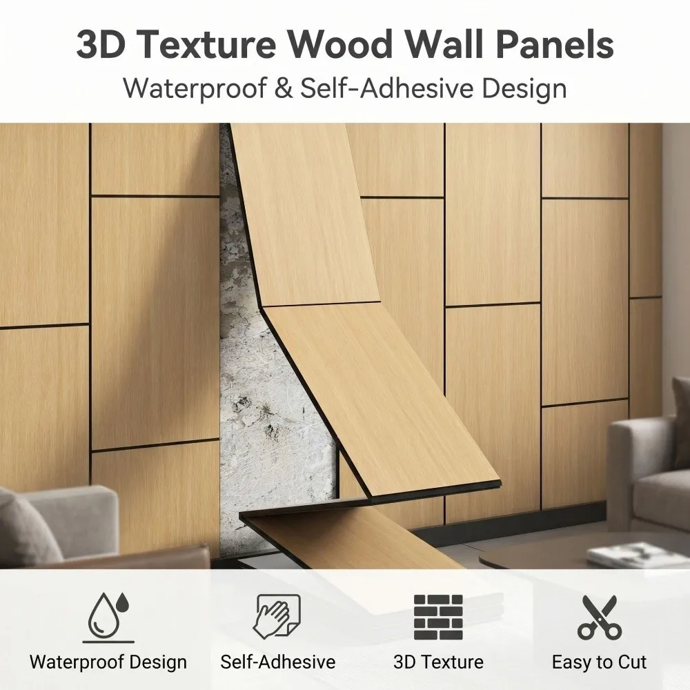 PVC 3D Wood Grain Wall Panels Oil Proof Waterproof Faux Wood Grain Wall Sticker Removable Sound Insulation