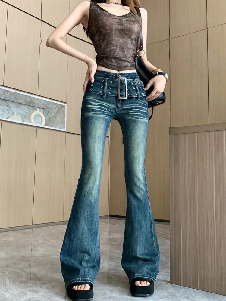 Washed Distressed Gradient High Waist Flared Jeans American Style Retro Straight Loose Jeans Harajuku Y2k Hot Girl Trousers