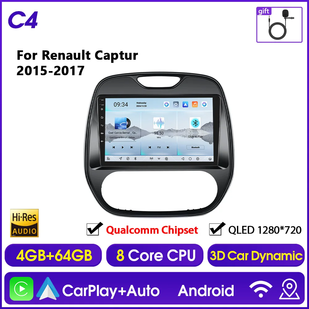 Hikity 2Din Carplay Autoradio Voor Renault capturr 2015-2017 Niet voor spooin Multimedia Speler Android Auto GPS Bluetooth RDS DSP