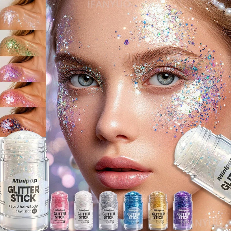 Funkelnder Pailletten-Glitzer-Stift, vielseitig einsetzbar für Gesichts- und Körperbemalung, Glitzerpuder, Lidschatten, Glitzer-Highlighter, Festival- und Bühnen-Make-up