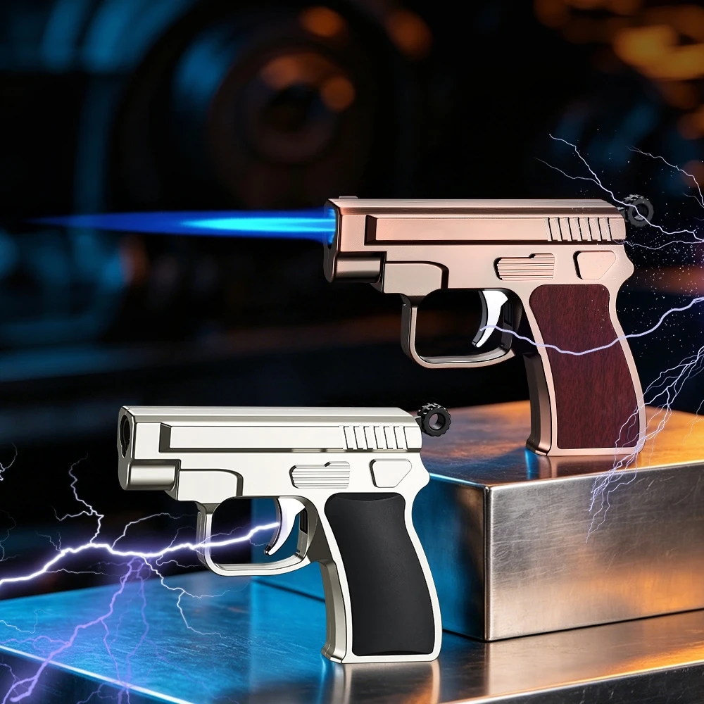 New gun shaped prank windproof straight forward lighter, fashionable toy dual-use gas lighter, creative smoking gift