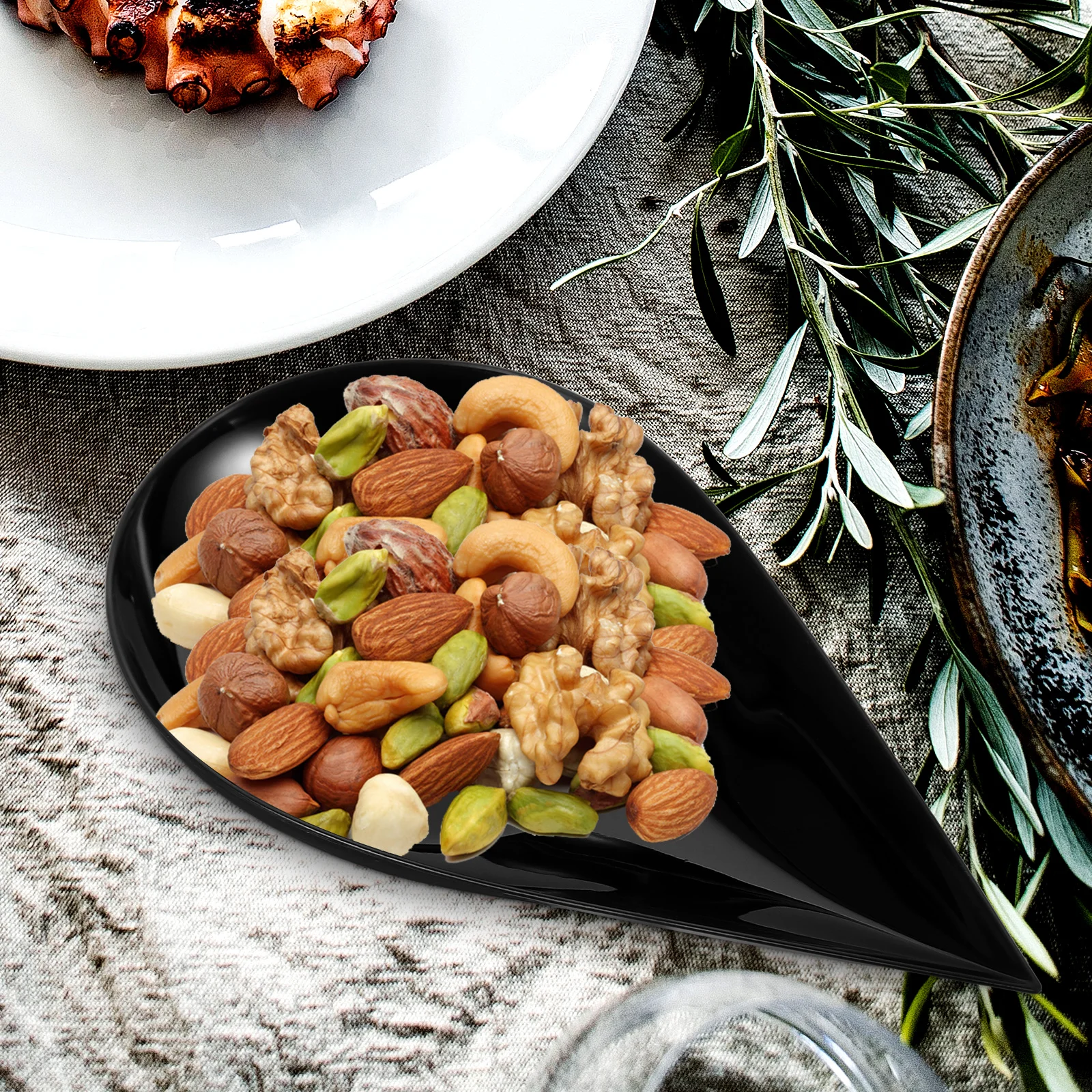 

100pcs Black Dessert Spoons Water Drop Plates Tasting Dish Fruit Display Party Catering Supplies Sushi Scoops Snack Serving