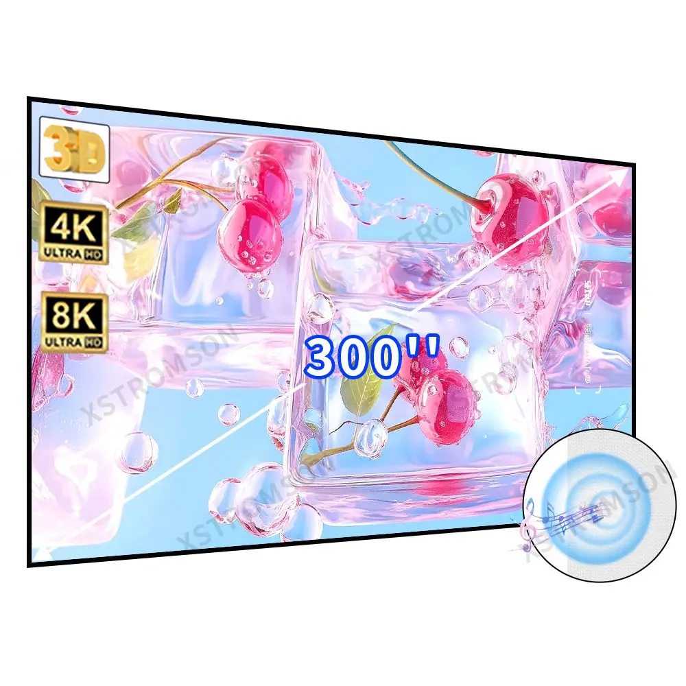 4k/8k hdr & aktiver 3D-Filmklang 300 Zoll max 4k weiß gewebte akustisch transparente ultra dünne Lünette feste Projektions wand