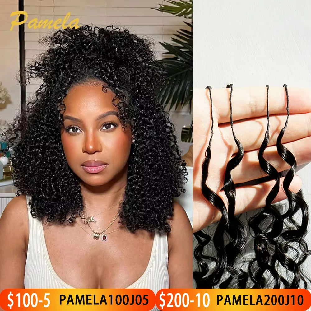Capelli umani ricci afro crespi birmani all'uncinetto Estensioni dei capelli con piume all'uncinetto pre-separate senza nodi Capelli umani ricci al 100%