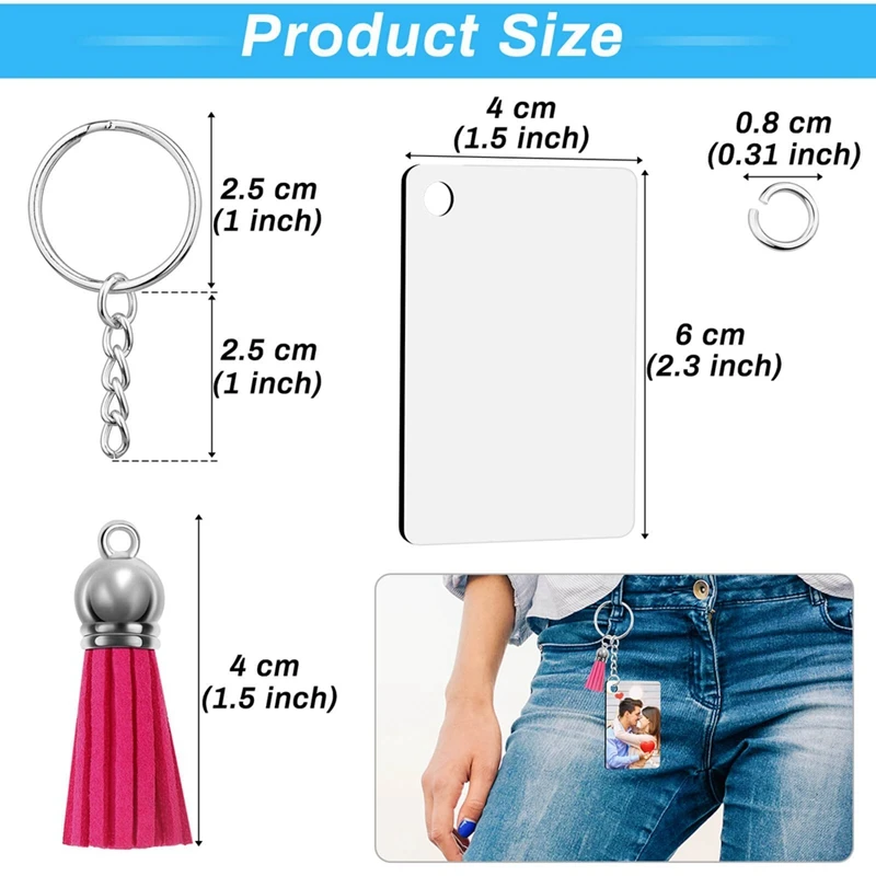 Sublimation Keychain Blanks Bulk 120Pcs Keychain Blanks Set With Rectangle Sublimation Blanks,For DIY Keychain Crafting