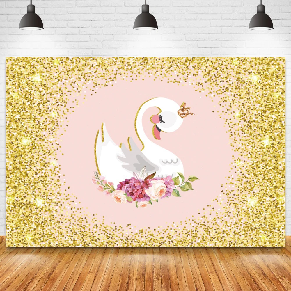 White Swan Theme Backdrop, Happy Birthday, Golden Star Point, Girl, Newborn Baby Shower, Photography Background, Poster Props