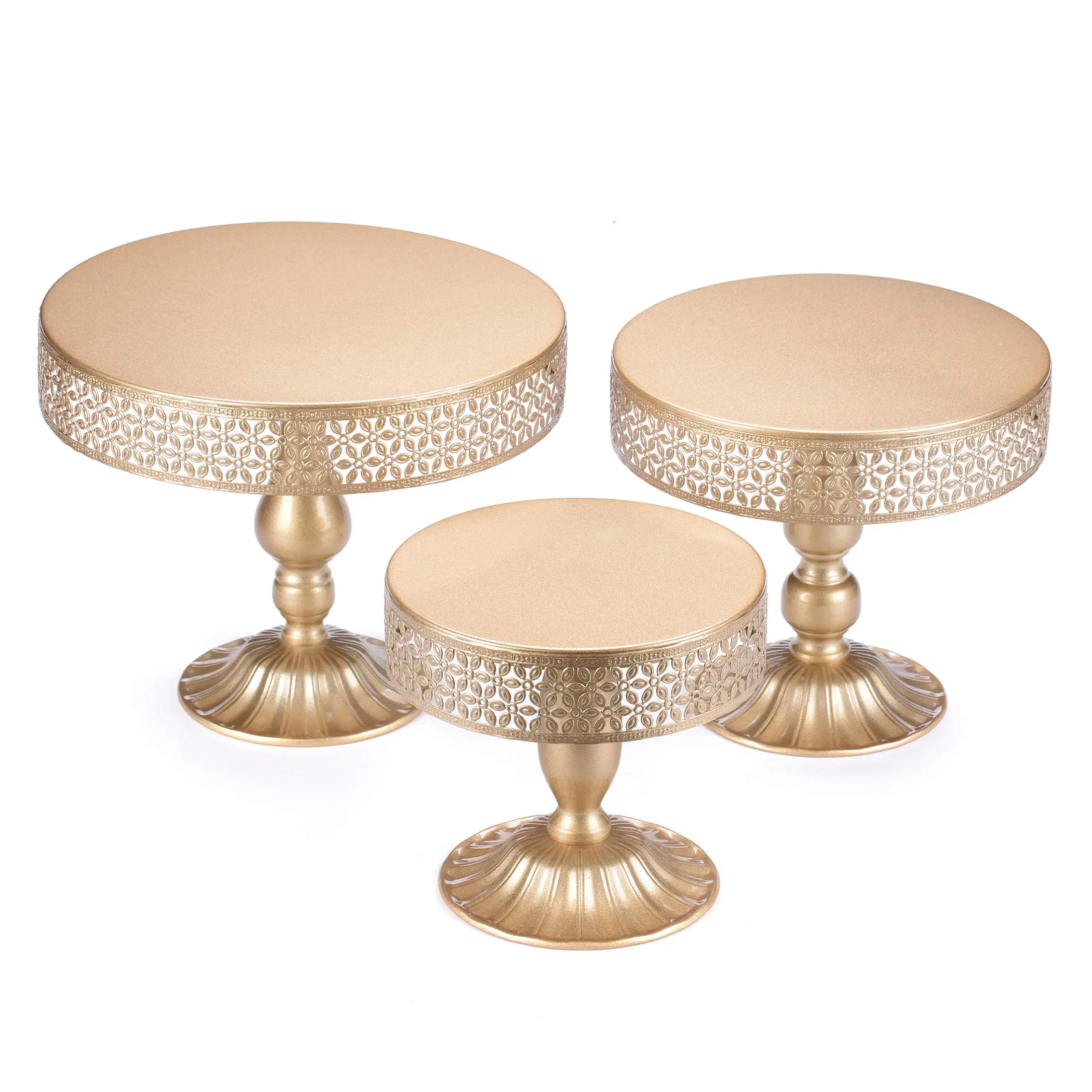 

3pcs Of Diameter 8", 10", 12" Cake Stands Set With Lace Trim For Dessert Table, Party, Birthday, Decorations (Light Gold)