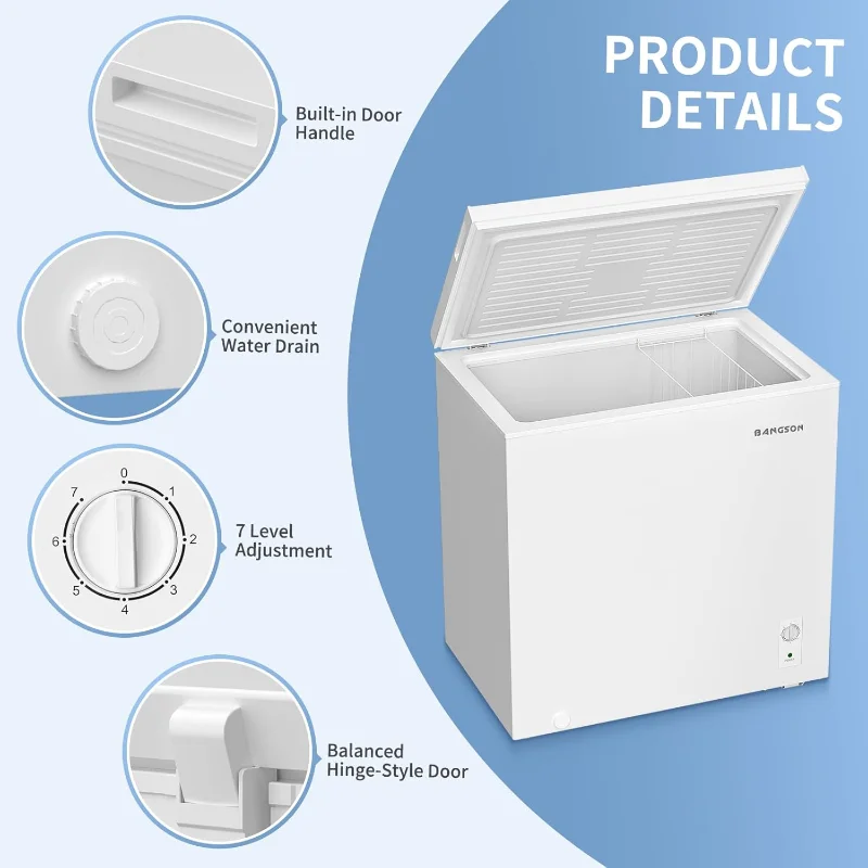 BANGSON 7.0 قدم مكعب، فريزر عميق مع ترموستات قابل للتعديل، فريزر باب مفتوح علوي مع سلة قابلة للإزالة