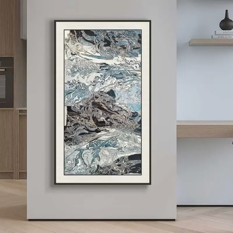 Arte de Parede Abstrata JZ Home Decor, Obra de Arte em Esmalte com Paisagem, Pintura em Vidro Temperado com Textura 3D