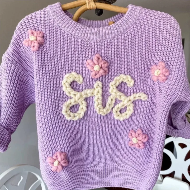 Fashion Baby Girl Boy Cotton Sweater Customized Letter Embroidery Infant Toddler Child Knitted Pullover Top Baby Clothes 0-7Y