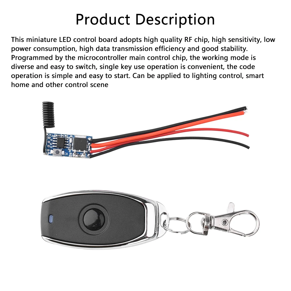 DC5-12V LED Light Strip Control Module Wireless Switch Remote Control 433MHz Receiver Inching Self-locking Interlocking Mode