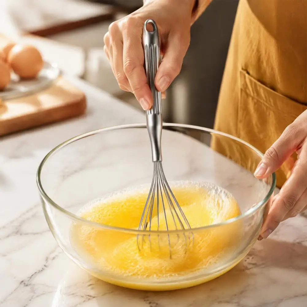 Efficient Cream Foamer for Kitchen Stainless Steel Egg Beater Whisk Anti-slip Long Handle Mixing Tool Durable for Cooking