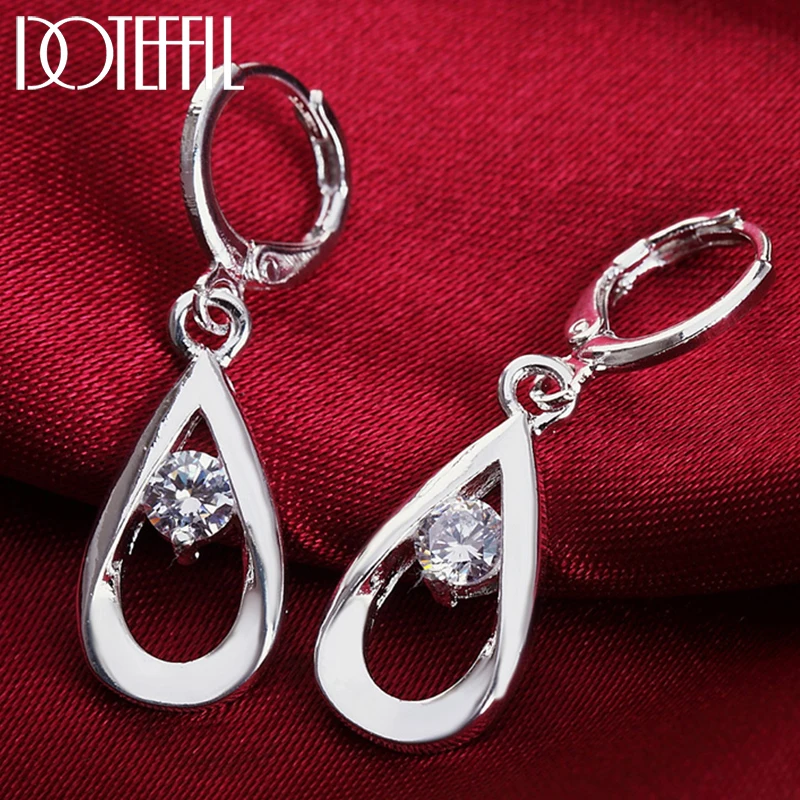 DOTEFFIL 925 Sterling Silver AAA Zircon Water Drop/Rain Drop Earrings Charm Women Jewelry Fashion Wedding Engagement Party Gift