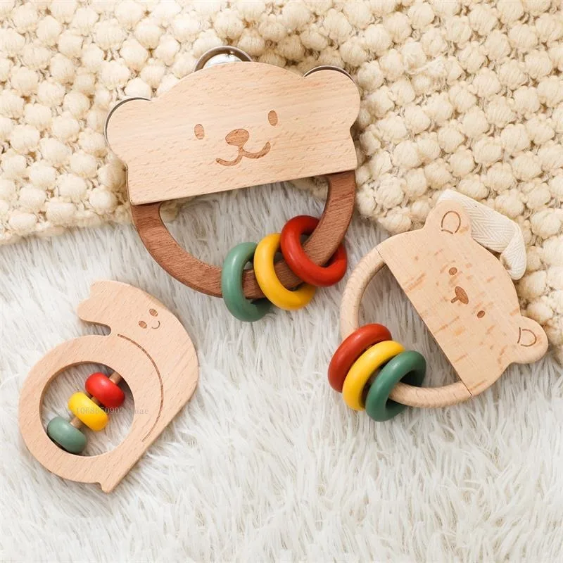 Sonaglio per bambini Giocattoli Orsetto in legno Lumaca Animale Massaggiagengive Sonaglio Regalo per neonati Giocattolo puzzle per bambini Г®ломкалолольtukк