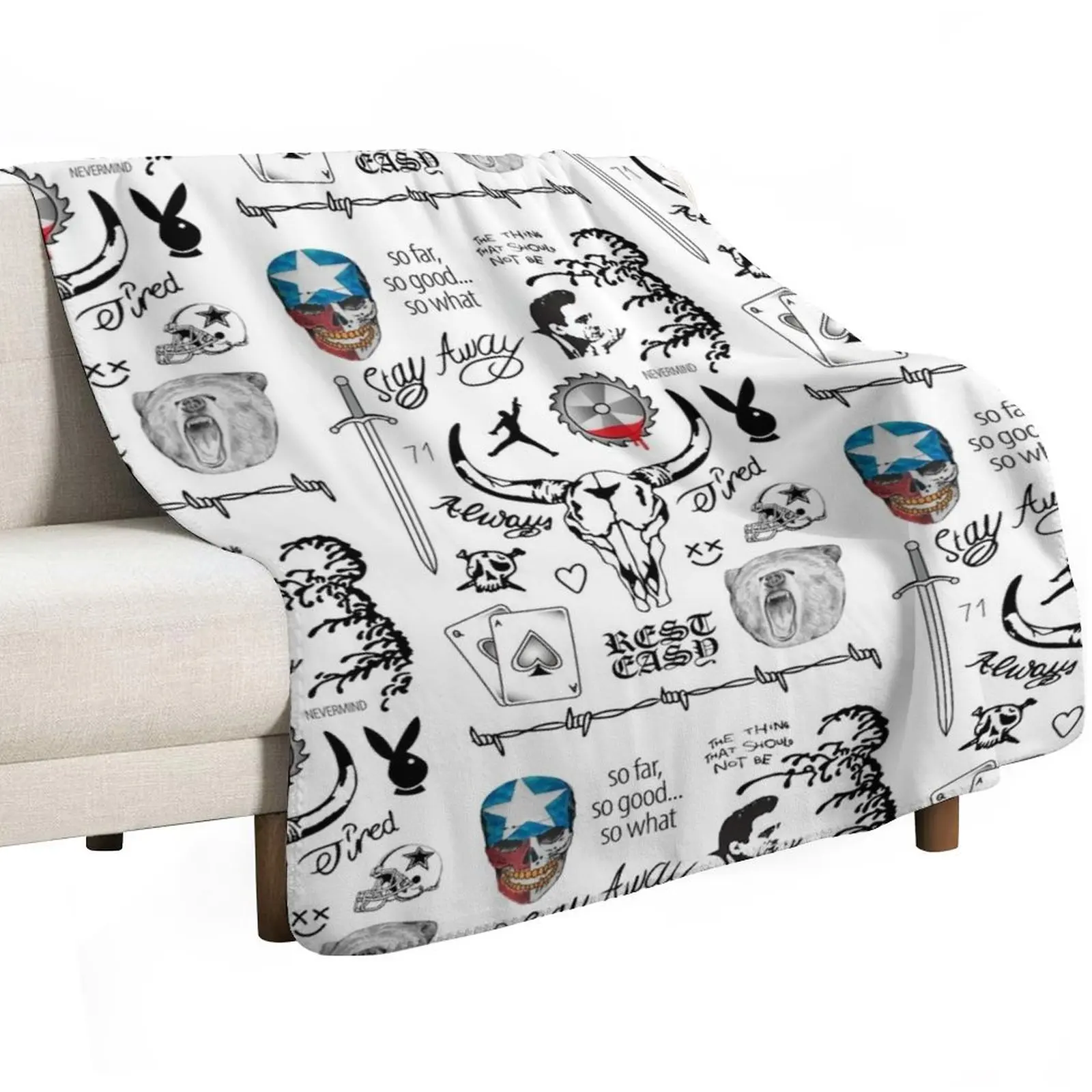 Posty Tattoo Drawings Throw Blanket Winter beds Thin Bed Fashionable Luxury St For Sofa Thin Baby Blankets