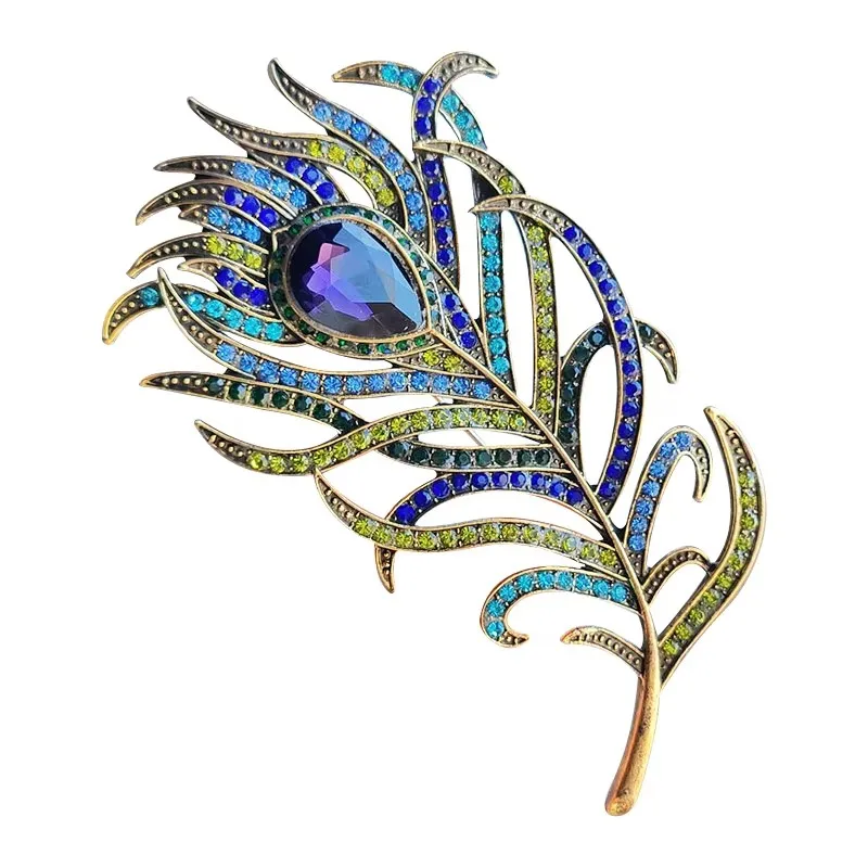 Korean Peacock Feather Brooch Pearl Pin Badge for Women Girls Fashion Clothes Decoration Jewelry Gifts