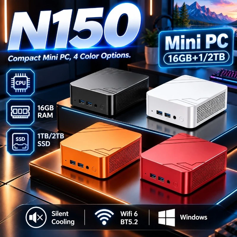 2026 High Performance Lightweight Mini PC Intel Core N150, 16GB RAM 512G-2TB SSD WiFi6 BT5.2 Smooth 4K Video Gaming PC