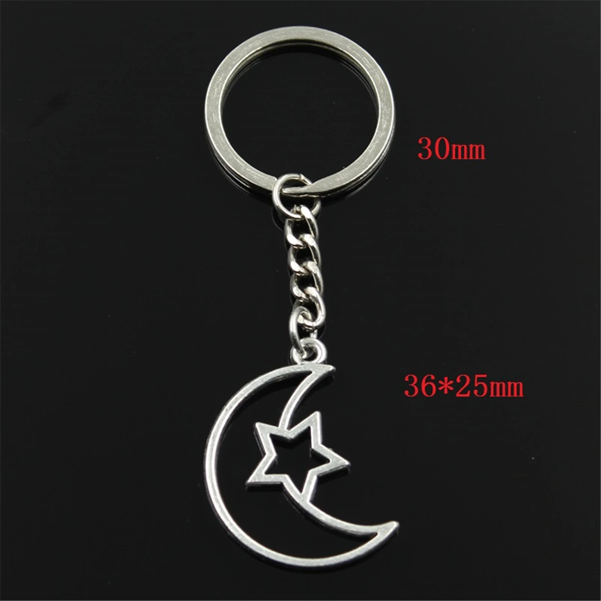 New Fashion Keychain 36x25mm Hollow Moon Star Pendants DIY Men Silver Color Car Key Chain Ring Holder Souvenir For Gift