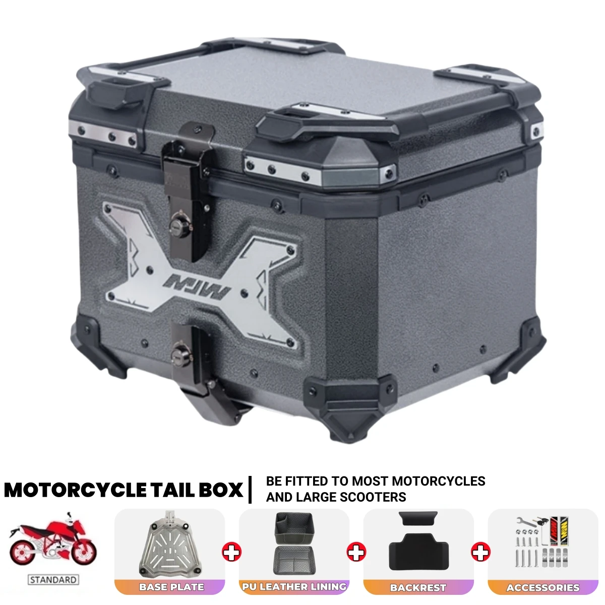 45L Motorrad Top Box Aluminium Legierung Motorrad Stamm Helm Fall Bruchsicher Wasserdicht Moto
