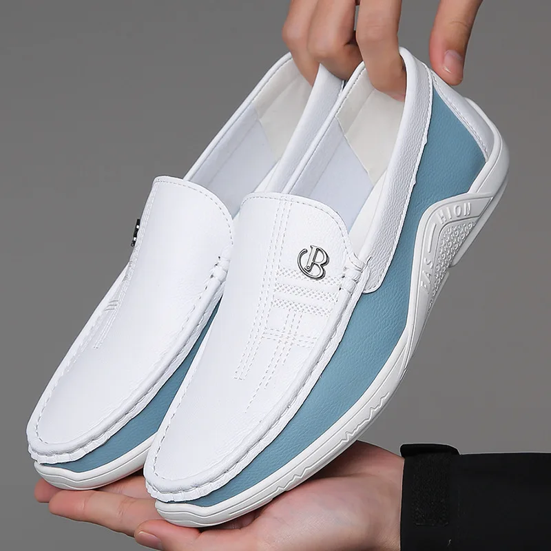 Summer Fashion Men Loafers Italian Casual Luxury Brand Men Shoes Genuine Leather Moccasins Light Breathable Slip on Boat Shoes