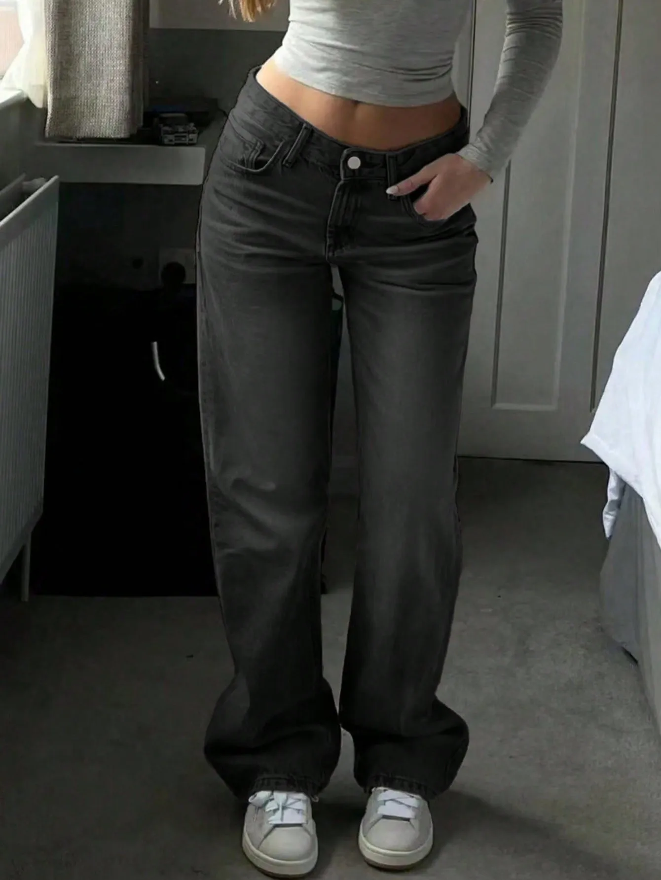 

Женские джинсы с высокой талией и широкими штанинами прямого кроя для повседневной носки, всесезонные джинсовые брюки