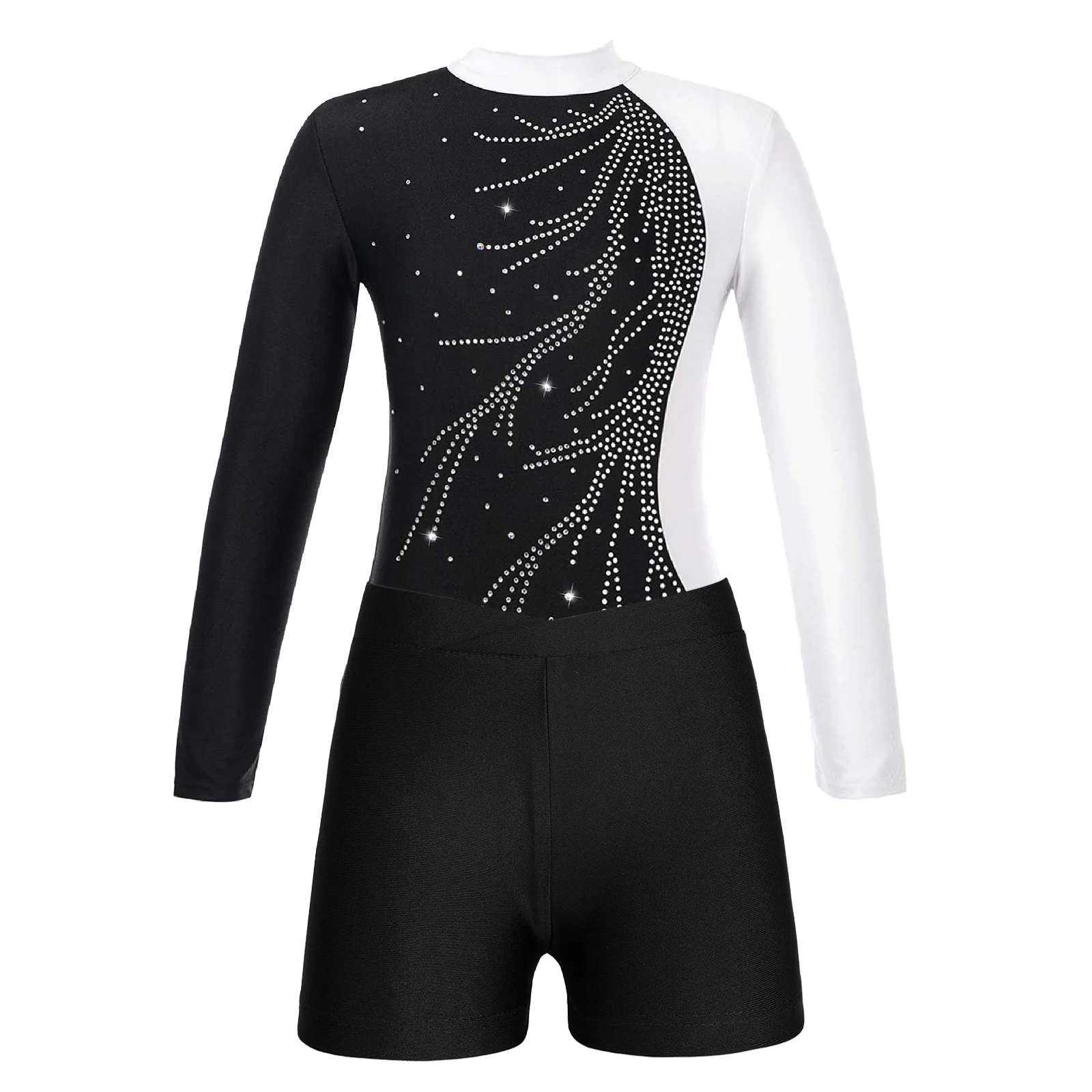 Ballerina Clothes Kids Ballet Dance Leotard with Shorts Mock Neck Long Sleeve Gymnastics Jumpsuit for Girls Skating Bodysuit