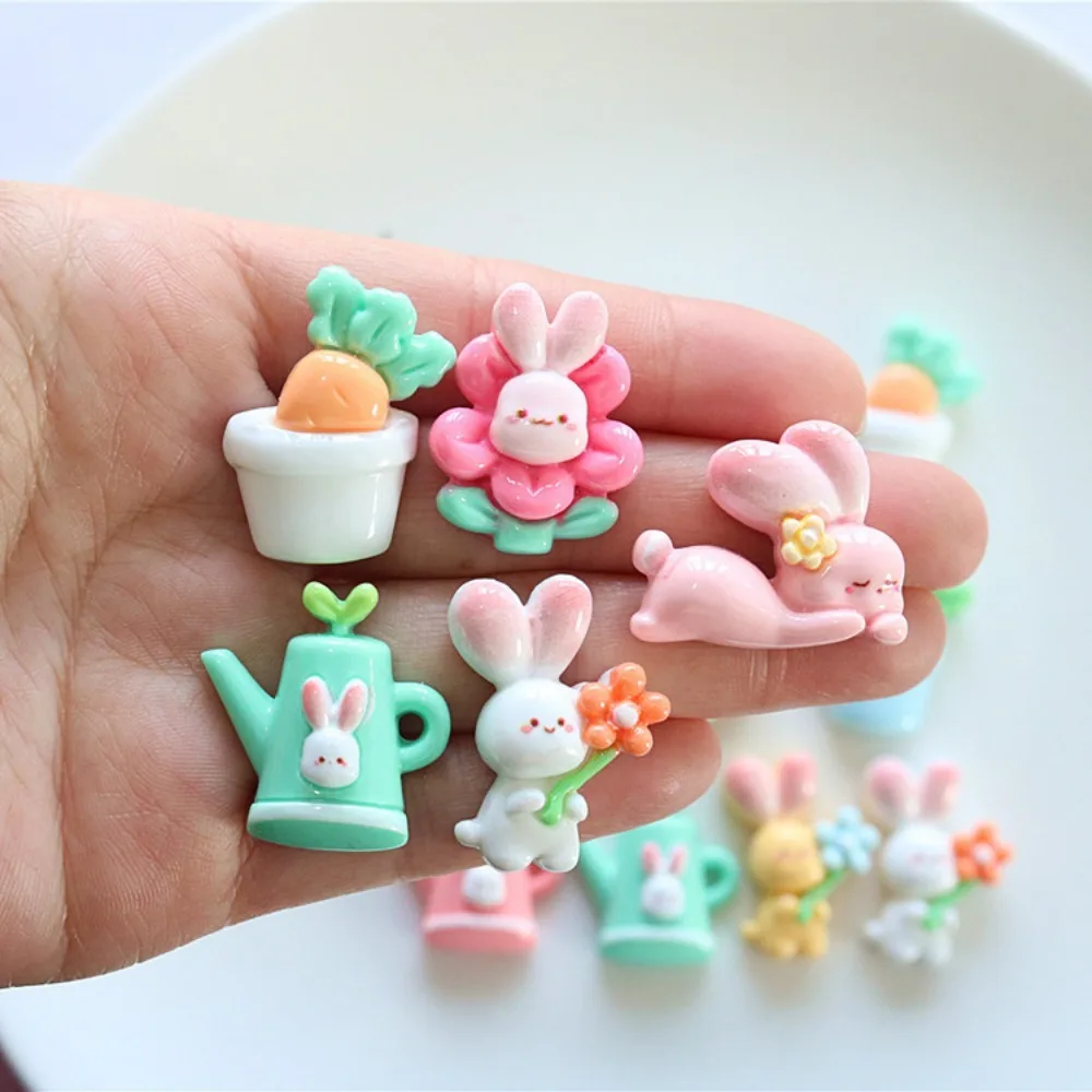 10pcs Cartoon Kawaii Rabbit Flower Series FlatBack Resin DIY Scrapbooking Embellishments Cabochons Decoration Accessories