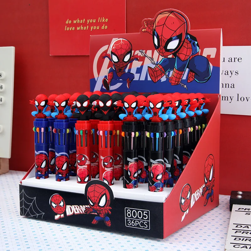 

6/36pcs Kawaii For Spider Man Press Ten Color Ballpoint Pen For Boys Super Cool Color Pocket Pen Student Stationery Supplies Gif