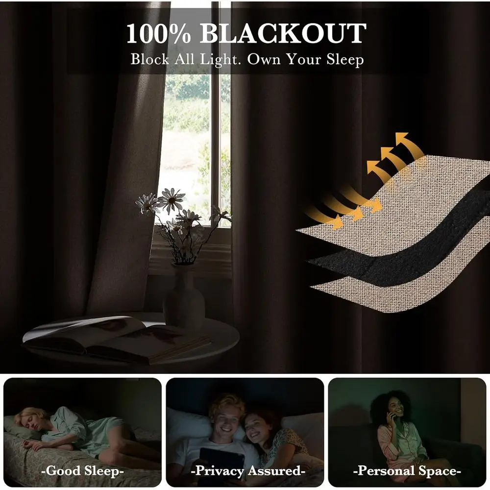 Rideaux de patio à œillets longs Mocha 120 – Obscurcissement de la pièce, isolation thermique, pour espaces de vie et portes coulissantes