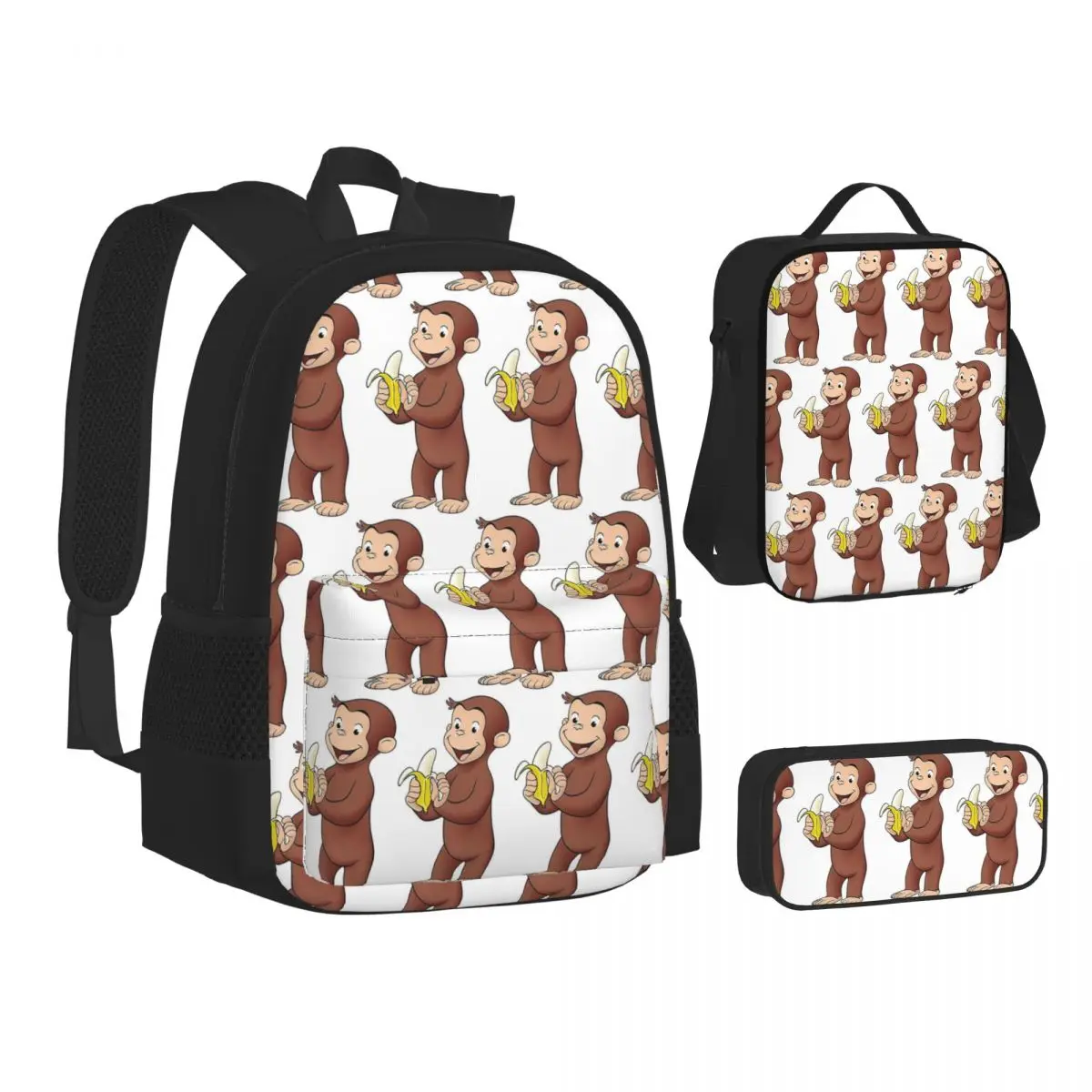 

Curious George Brown Monkey Backpacks Boys Girls Bookbag School Bags Kids Rucksack Lunch Bag Pen Bag Three-Piece Set