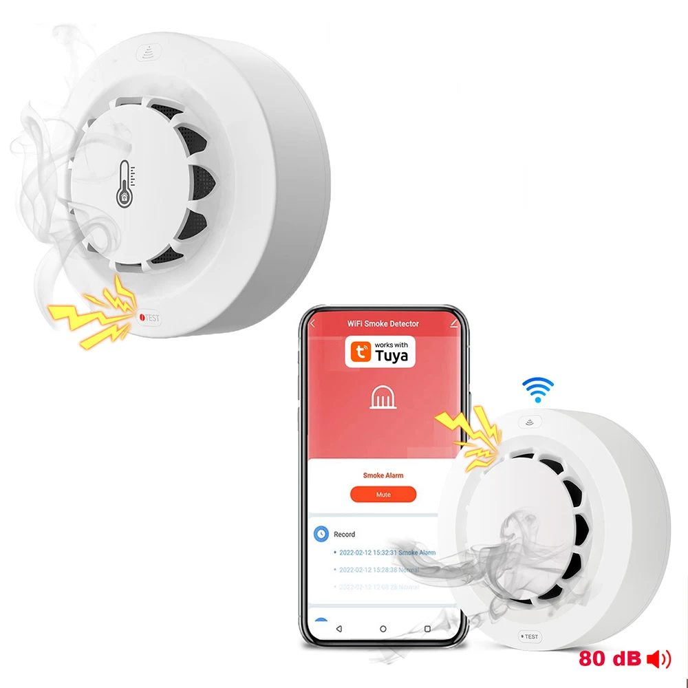 Tuya-Détecteur de fumée WiFi, capteur photoélectrique, alarme incendie, système de sécurité domestique et de cuisine, fonctionne avec Smart Life