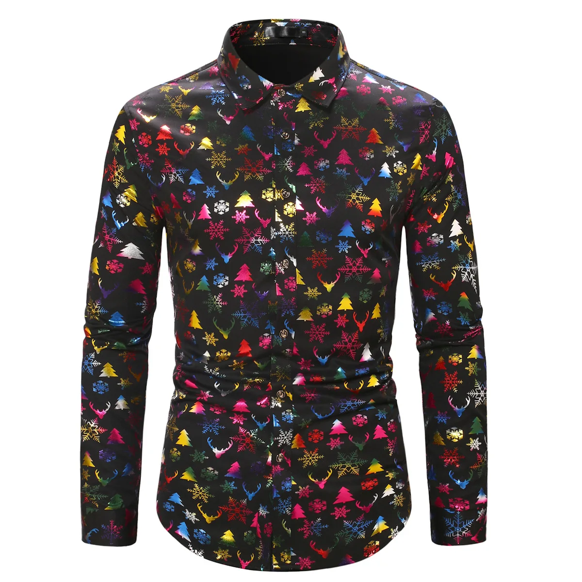 

Mens Shiny Colorful Bronzing Print Shirt Slim FIt Long Sleeve Button Down Dress Shirts Men Party Christmas Prom Chemise Homme