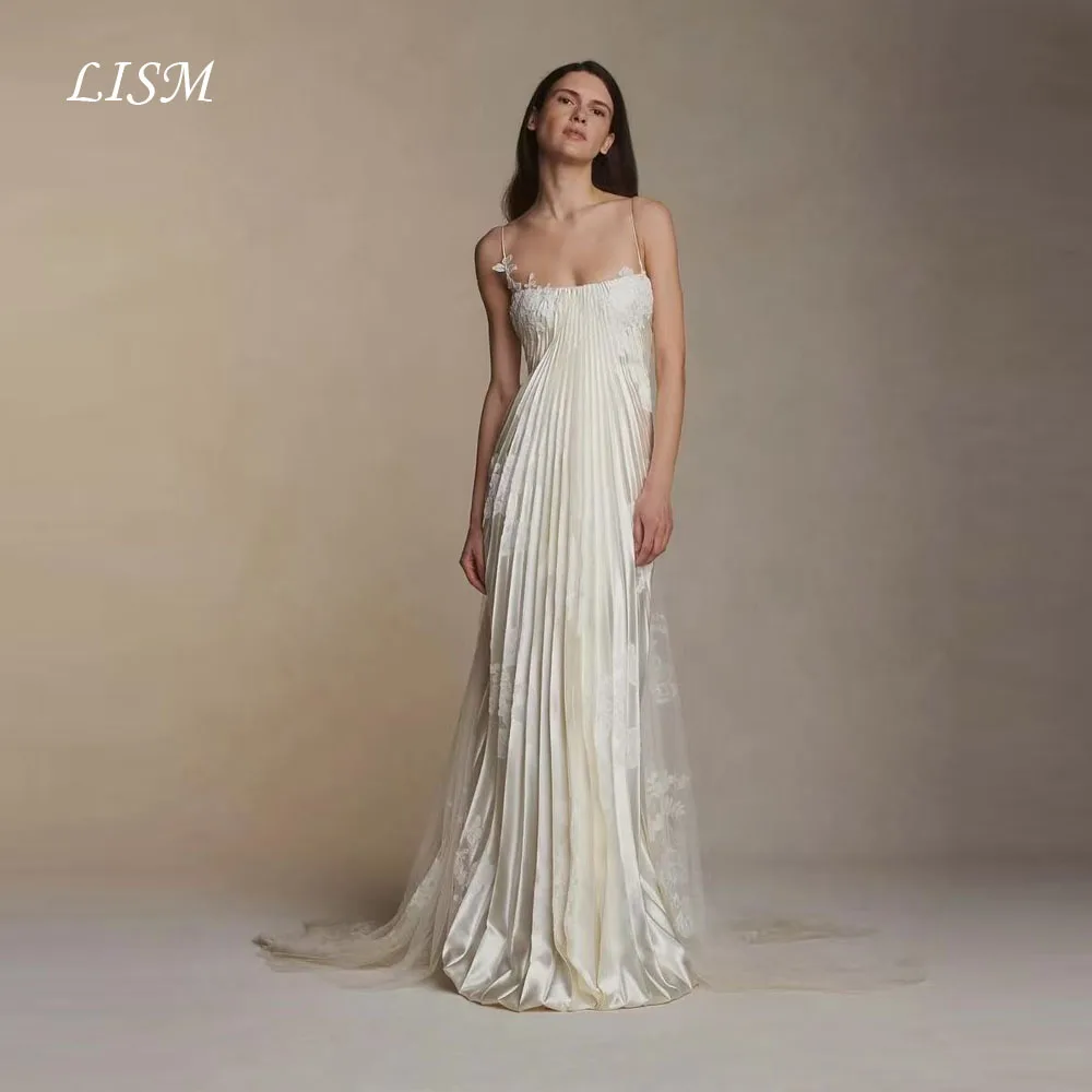 LISM Strapless A-Line Wedding Dresses For Bride Silk Satin Lace Fairy Elegant Bridal Gowns Marriage Customized robe de mariée