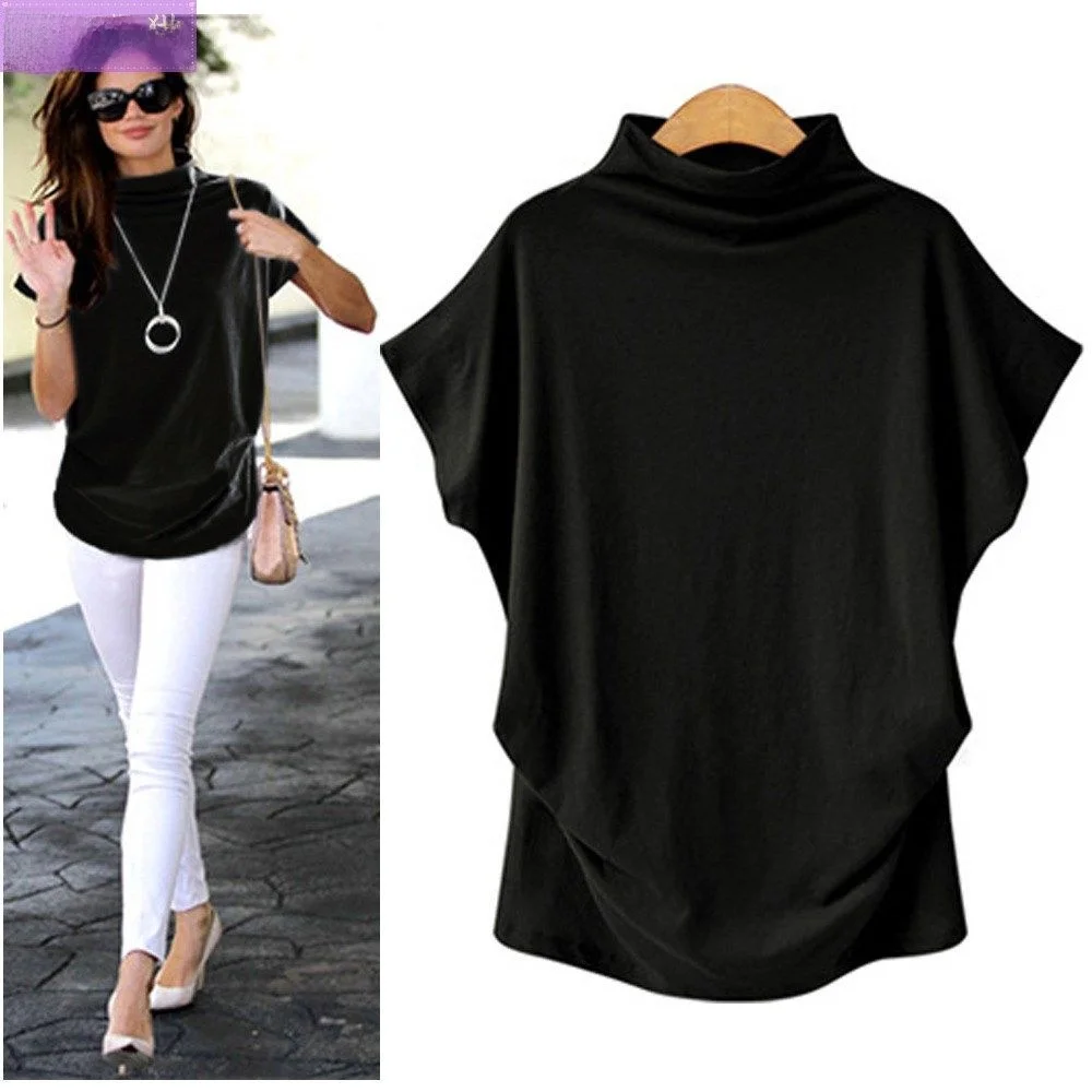 Blusa feminina ort Sve tamanho grande camiseta feminina tops commute sle solto tecido de poliéster gola alta comprimento regular