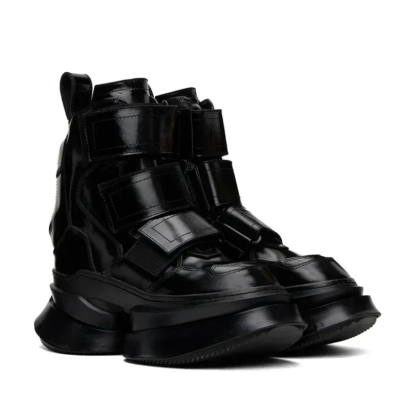 

2025 Men's High Top Shoes Platform Sneakers Leather Gothic Heels Luxury Vintage Trendy Streetwear Designer Black Boots