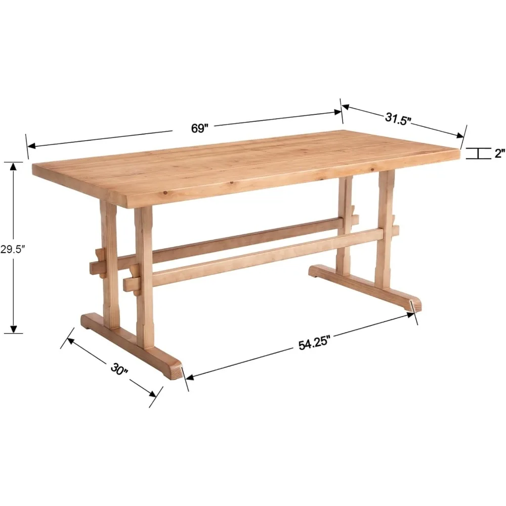 Solid Wood Dining Table for 4-6 People, 70 Inch Large Kitchen Table, Modern Rectangular Table for Dining Room, Living Room, Home