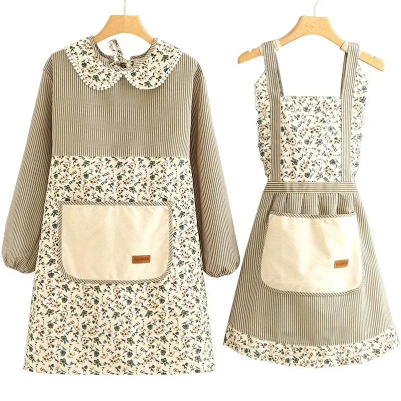 

Cotton Apron Canvas Cover Up Women's New Breathable Long Sleeve Apron Kitchen Household Stain Resistant Dirty Work Clothes