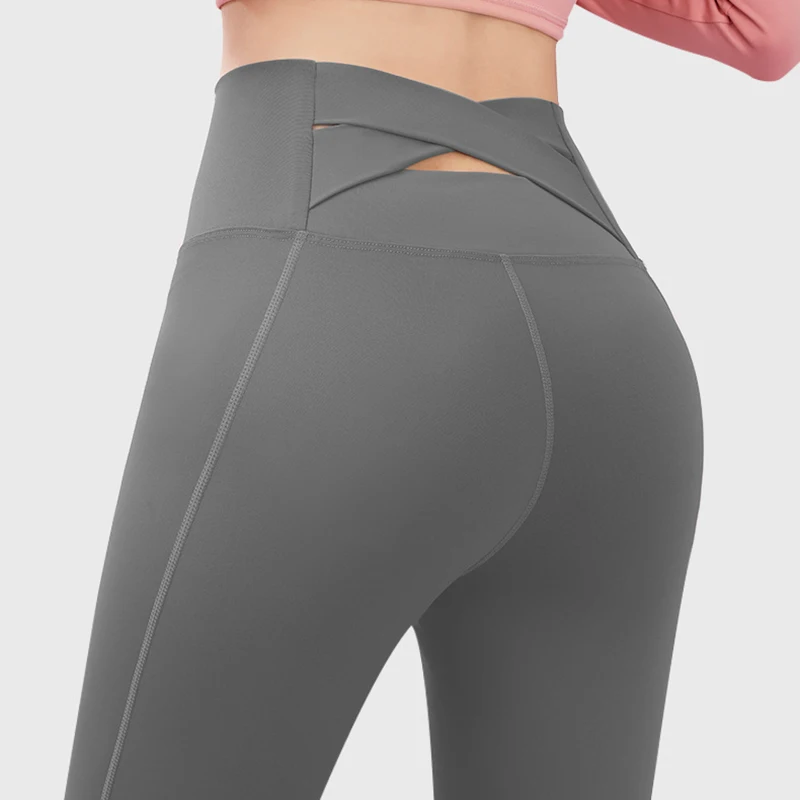 Pantalon de yoga élastique taille haute pour femme, leggings croisés dans le dos, leggings sans couture, levage de la hanche, leggings de sport