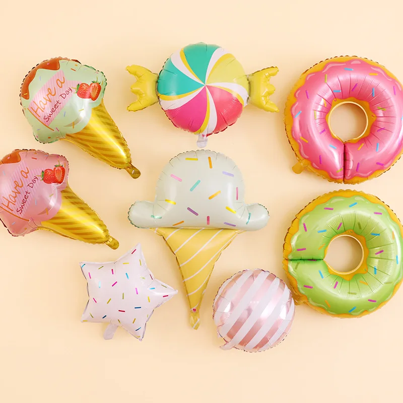 Colorful Donuts Foil Balloons Cute Candy Colored Ice Cream Helium Balloons Baby Shower Birthday Party Decorations Kids Toy Donut