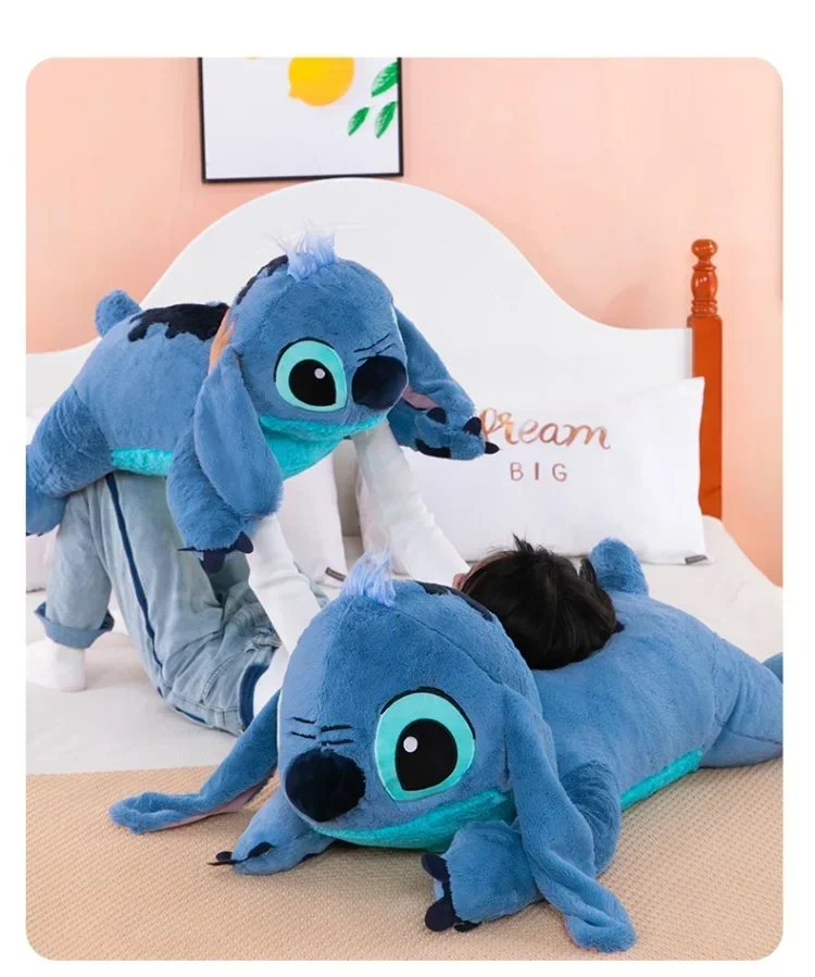 MINISO Puppy Stitch Doll Blue Stitch Plush Long Pillow Toys Girl Sleeping Leg Clamping Plushies Doll Children's Birthday Gift