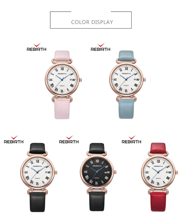 ساعة كوارتز نسائية من REBIRTH 066 بمقياس روماني ومينا أنيقة ومخصصة للسيدات